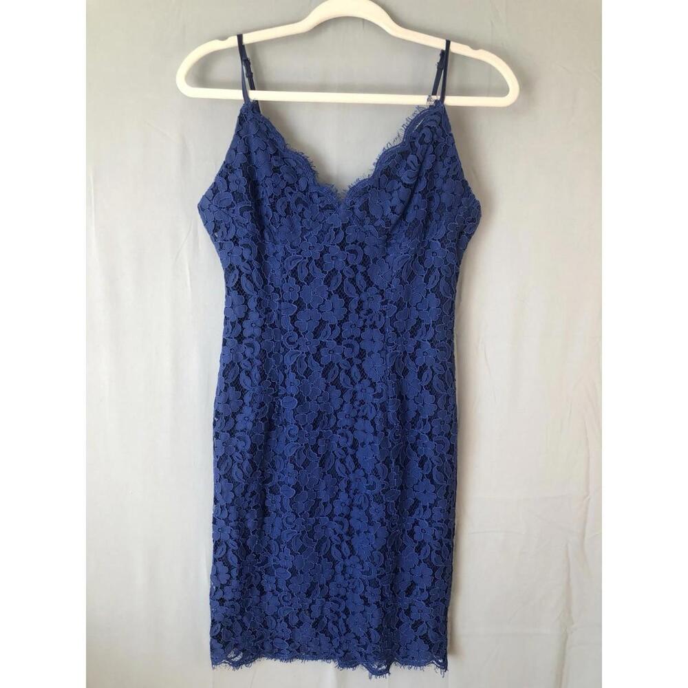 Lulus Flirting w/ Desire Navy Blue Floral Eyelet Lace Bodycon Formal Dress sz M